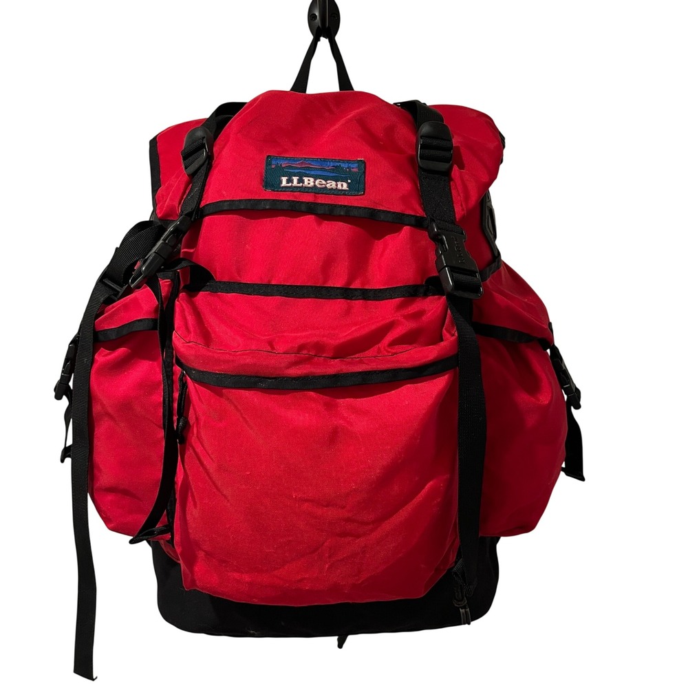 Vintage LL Bean Continental Rucksack Hiking Backpack Red Black Pack